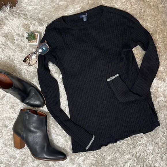 EUC Hatley Crewneck Black Mini Cableknit Sweater M - Picture 1 of 9